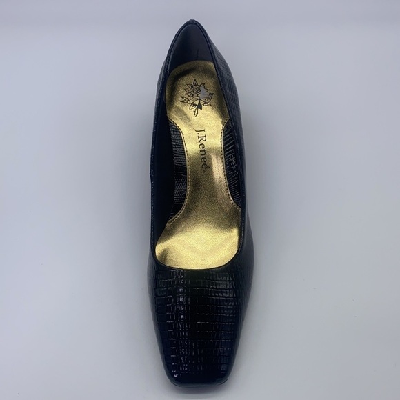 J.Renee - Mary Black Animal Print Leather Gold Trim Heels Size 8 - Picture 10 of 16